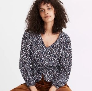 Madewell Silk Button-Front Peplum Top Harvest Vine